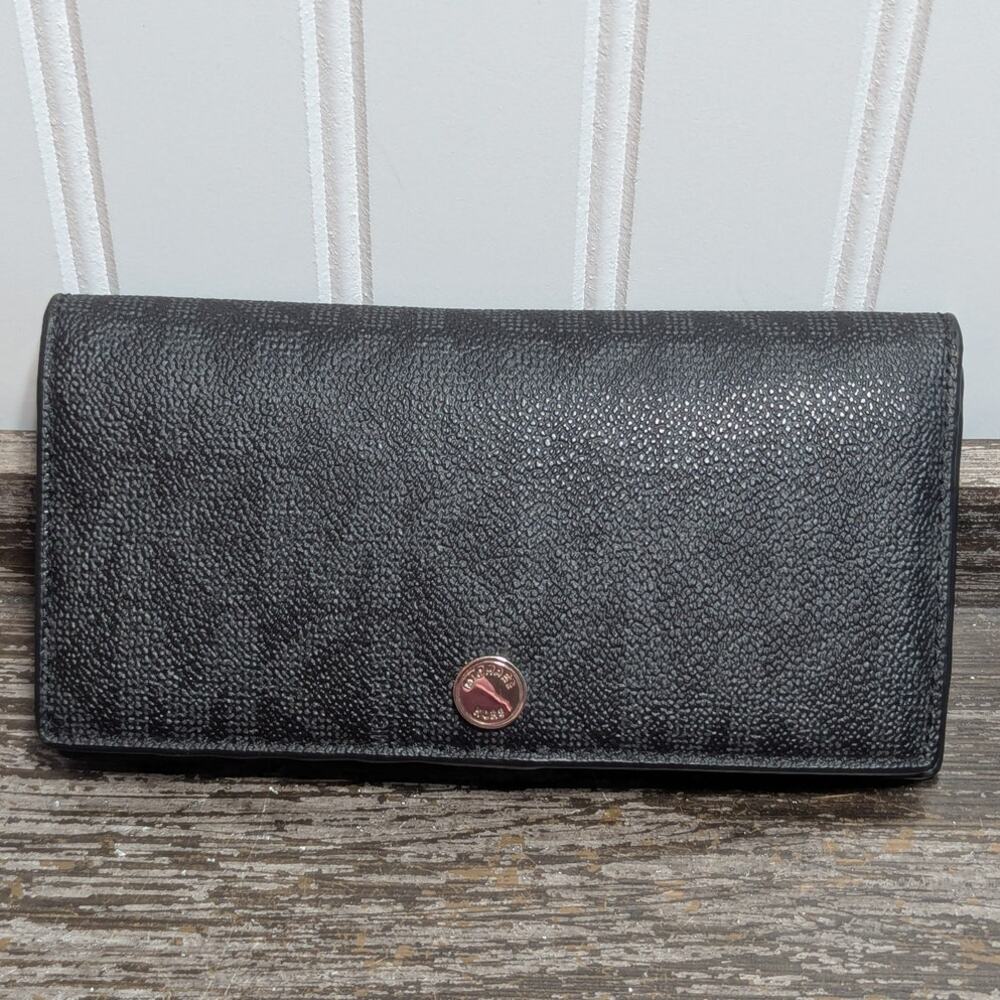 Michael Kors Women's Black MK Logo Long Bifold Wallet Card Organizer